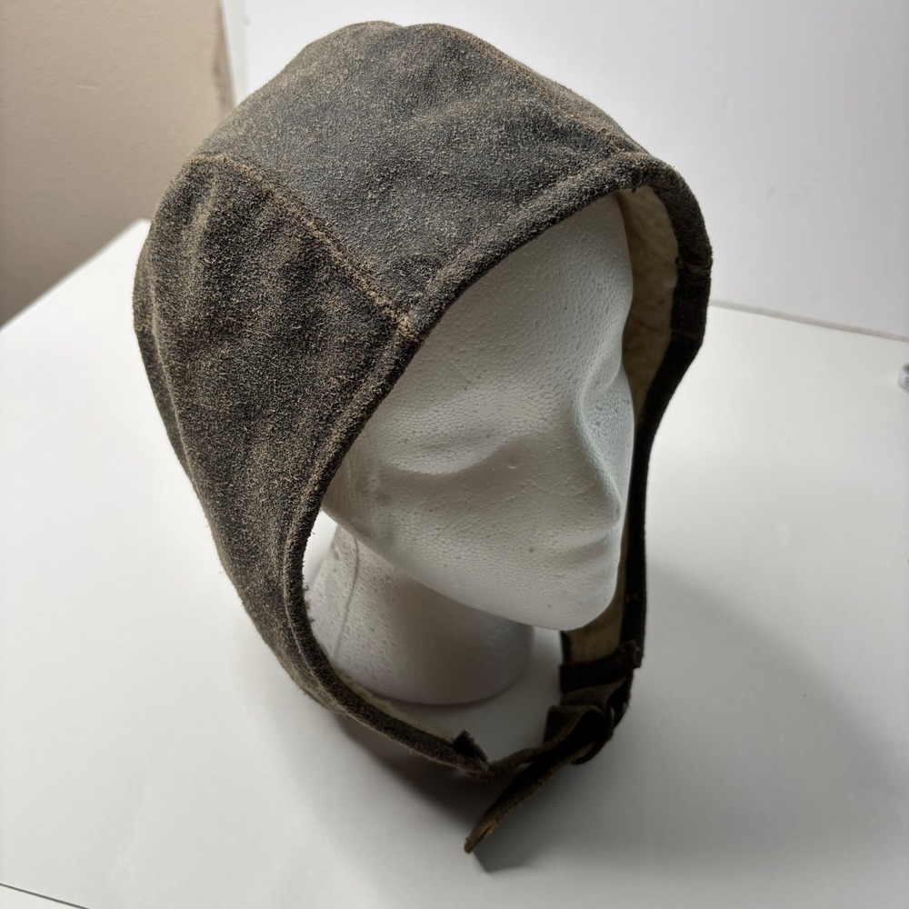 Broner Mens Brown Leather Aviator Flight Hat Faux Shearling Lined Bomber Cap OS